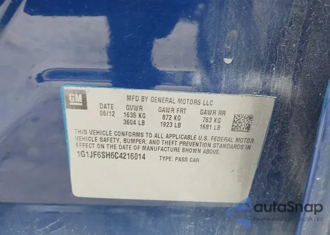 2012 Chevrolet Sonic 1Lz z USA, uszkodzony, nr VIN 1G1JF6SH6C4216014